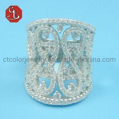 Top Quality White CZ Pave Wider Parallel Rings Rhodium Plated Cubic Zirconia CZ Ring for Women