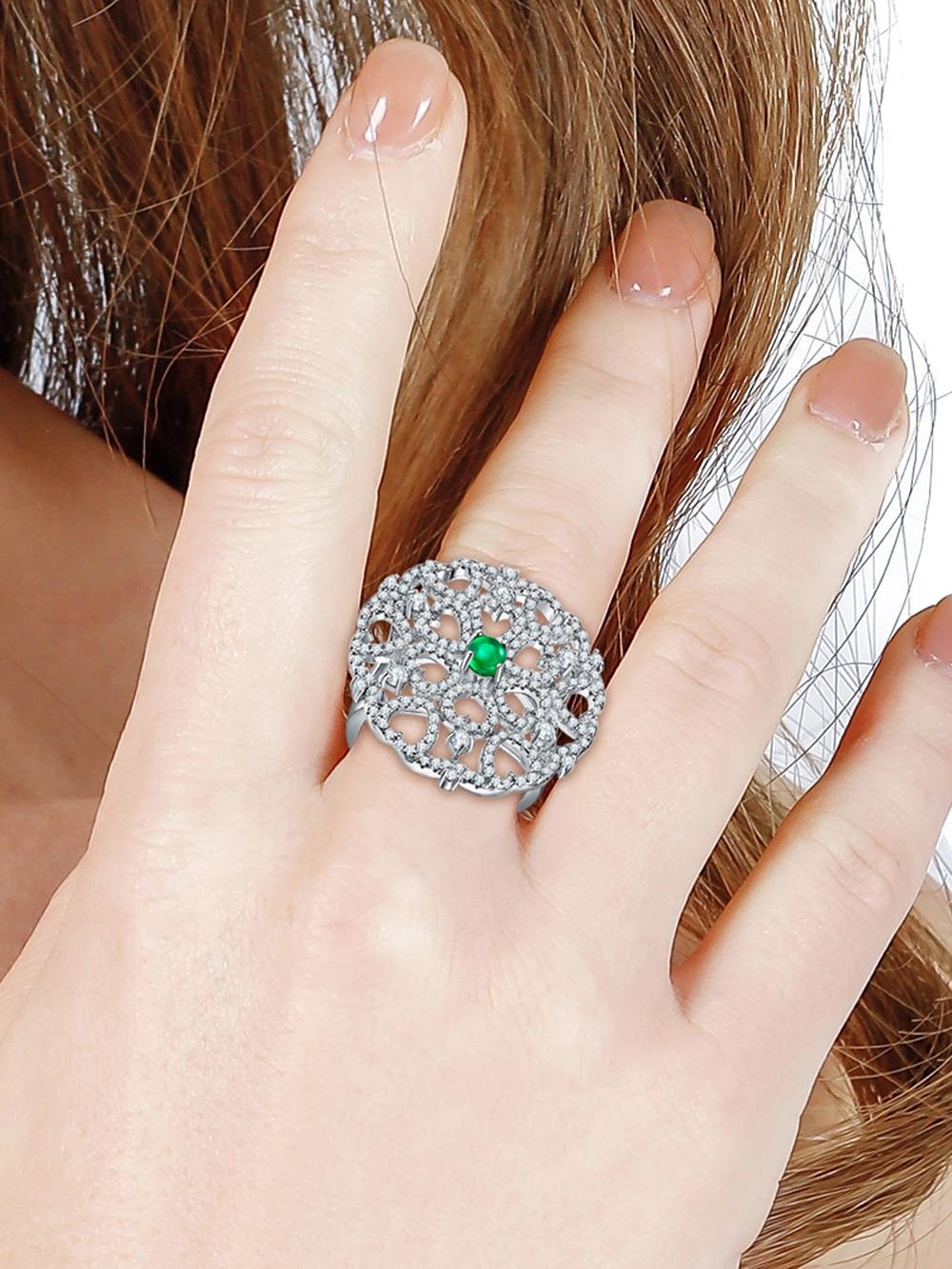 Antique Heart Shape Set Jewelry Emerald Color Cubic Zirconia Stones Ring JewelleryFactory Price Silver Ring