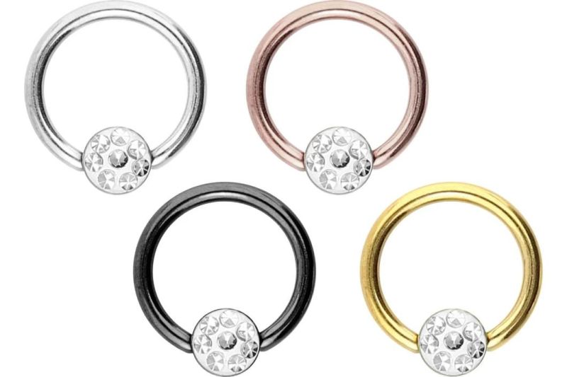 High Quality 316L Surgical Stailness Steel Piercings Ball Closure Ring Disc+Crystal