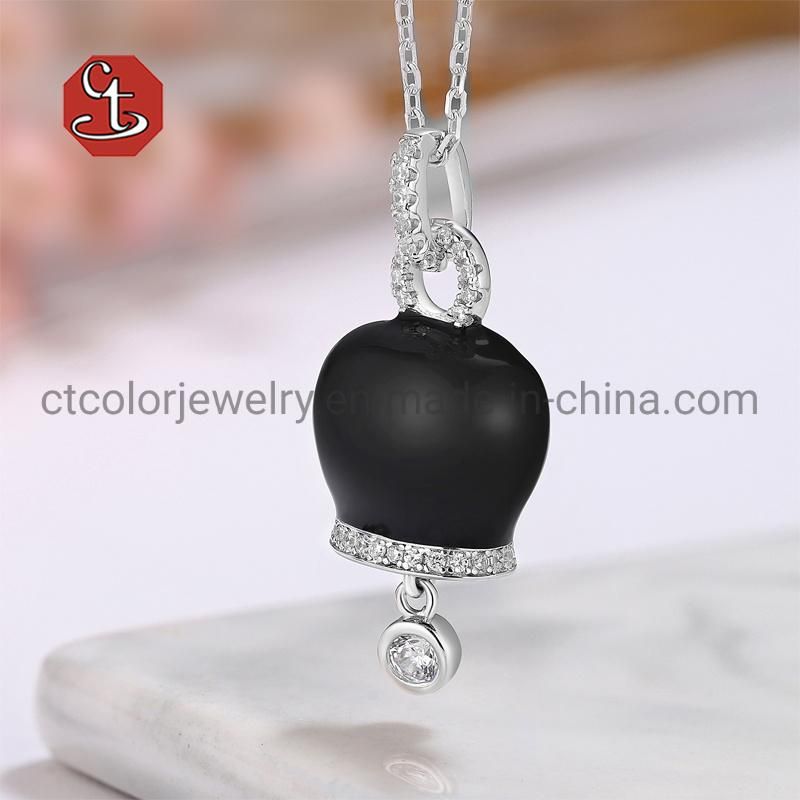 Jewelry Women Fashion Enamel Silver&Brass CZ Small Bell Charm Necklace