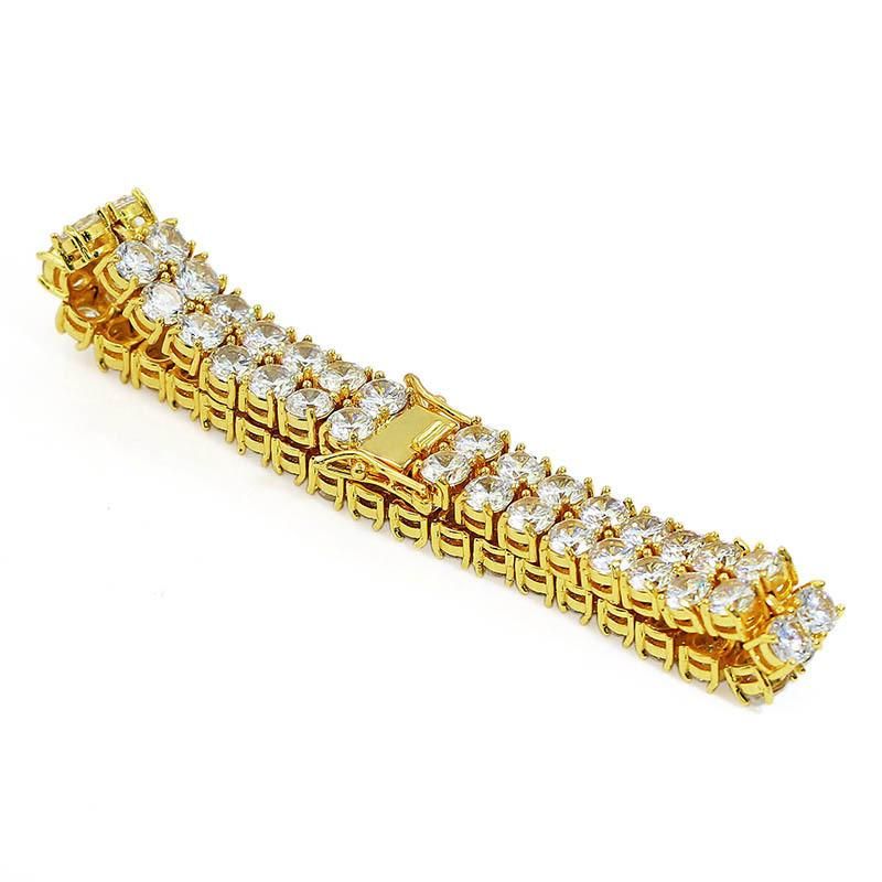 18K Gold Double Row Stone Cubic Zirconia Bracelet Brass Silver