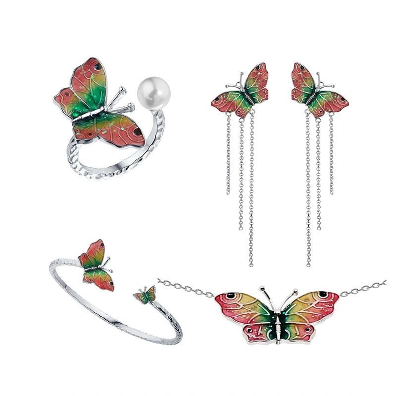 2022 Party New Fashion Silver or Brass Butterfly Tassel Enamel Earring for European Market