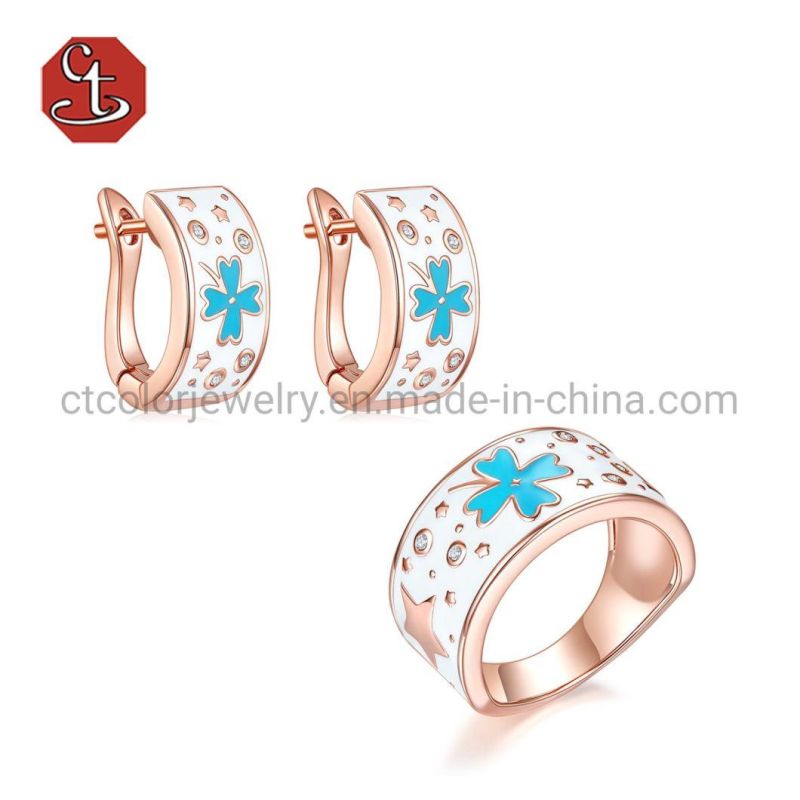 CT COLOR Wholesale Jewelry Lucky leaves 925 Sterling Silver white Enamel Earrings for women