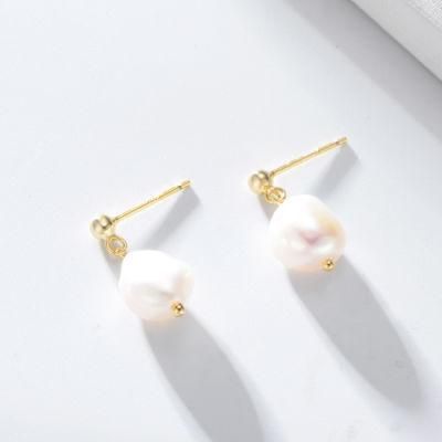 S925 Sterling Silver Fashionable Irregular Fresh Water Pearl Earrings Baroque Freshwater Pearl Drop Earrings