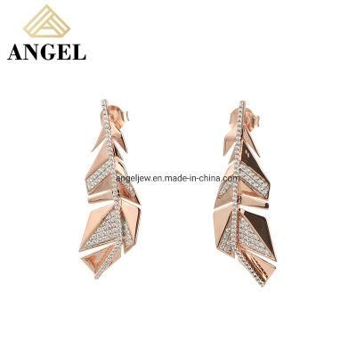 Trendy 2022 Fashion Accessories Factory Wholesale High Quality 925 Silver fashion Jewelry 18K Rose Gold Feather Earring