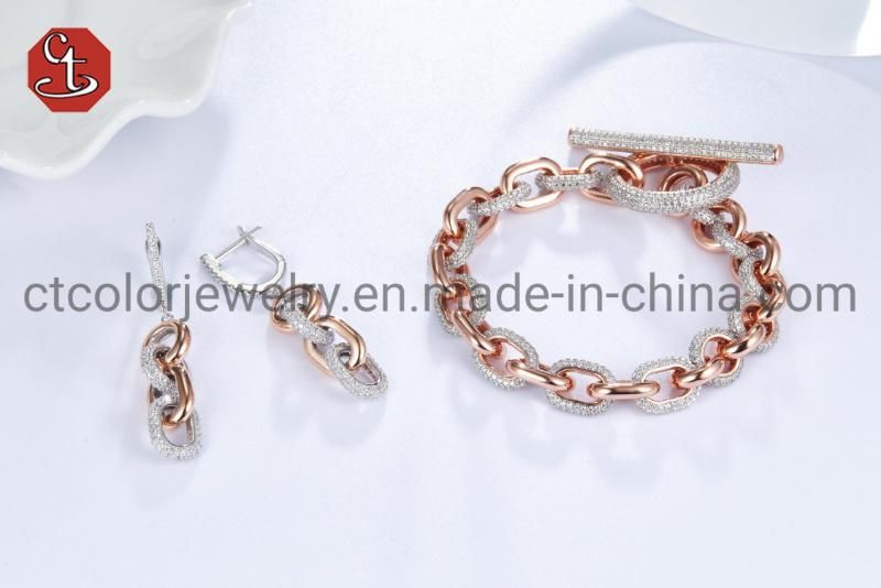 High Quality 925 Sterling Silver Shining Fashion Jewelry 18K Gold Rose Plated Pave Zircon Hoop Earring