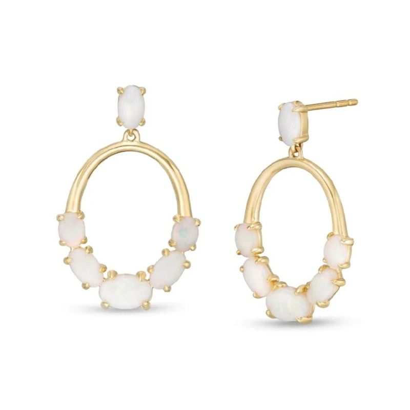 Best Fashion Women Jewelry Unique Fantastic Oval Opal Graduated Five Open Oval Drop Earrings 925 Vivid Elegant Wholesale Earring
