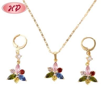 18K Gold Plated Alloy Crystal Jewelry Chain Sets with Pendant Necklace