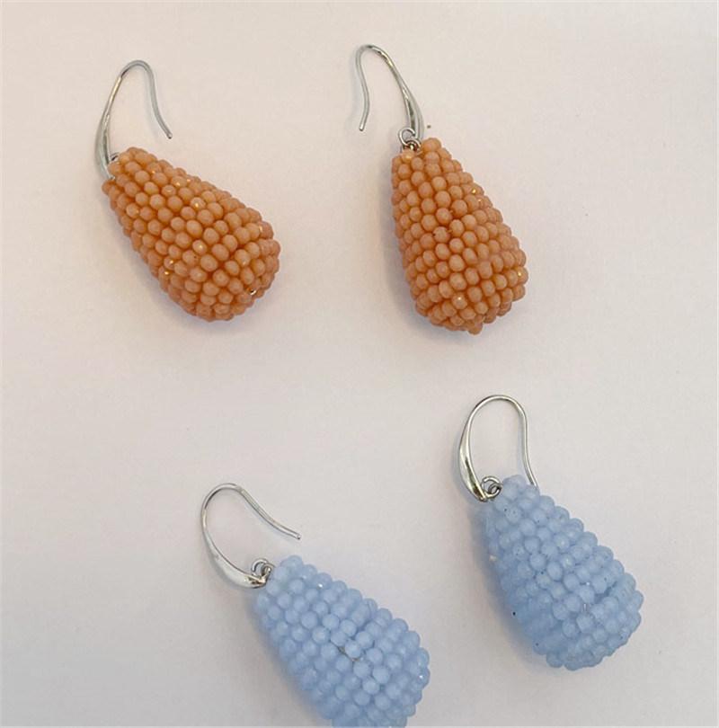 Wholesale Bohemian Geometry Fashion Jewelry Hand-Made Bead Wrapping Pendant Earring Pear Shape Drop Earring with Metal Wire Hook