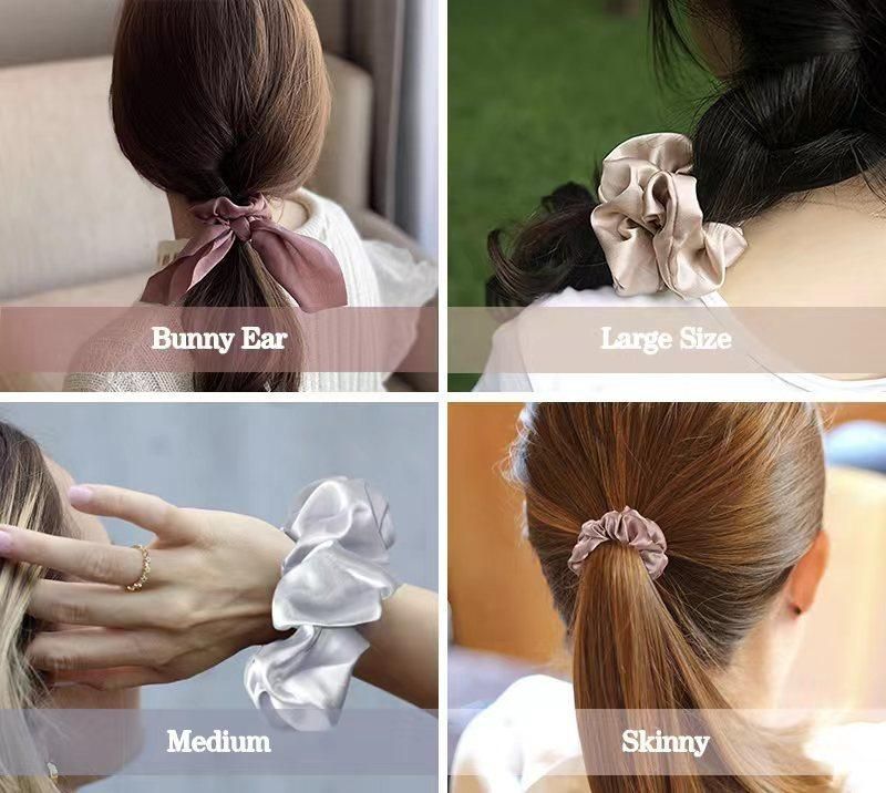 Oeko Luxury 22mm 100% Mulberry Silk Hair Bunny Ears Silk Scrunchies for Hair Accessories Women