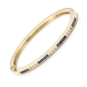 14k Gold-Filled Polished Hinged Yellow Sapphire Clear CZ Bangle
