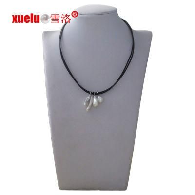 Fashion Double String Leather Necklace with 4PCS Baroque Natural Pearl Pendant