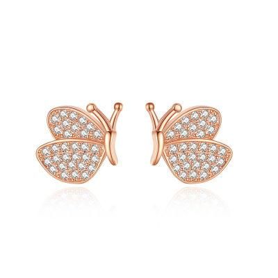 Real 925 Sterling Silver Earrings Cute Butterfly Zircon Animal Stud Earrings for Women Girls Sweet Jewelry Gift