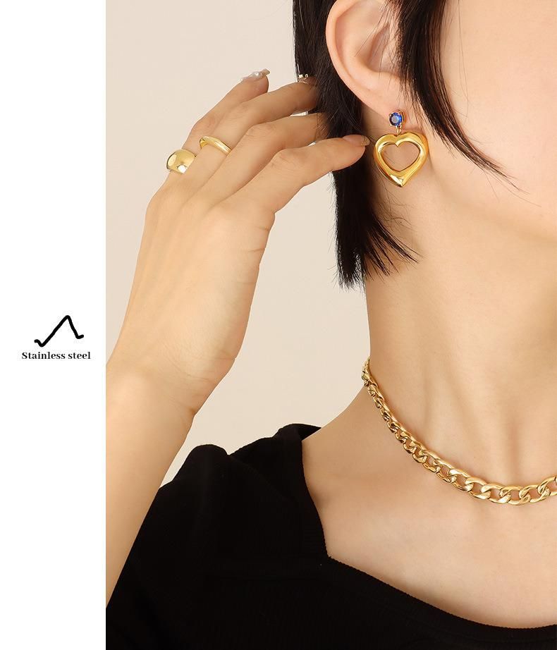 Titanium Steel 18K Gold High Luxury Design Zircon Heart Earrings