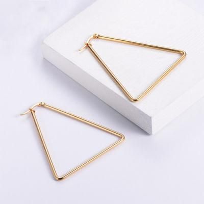 Geometry Series Personalised Jewelry Gold Plated Stainless Steel Exaggerated Oversize Triangle Big Hoops Earrings for Women