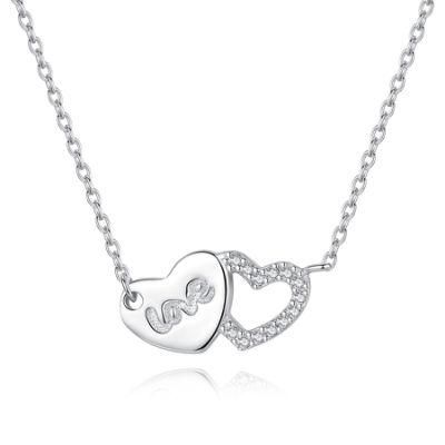 3A Cubic Zircon Silver Jewelry S925 Love to Heart Necklace