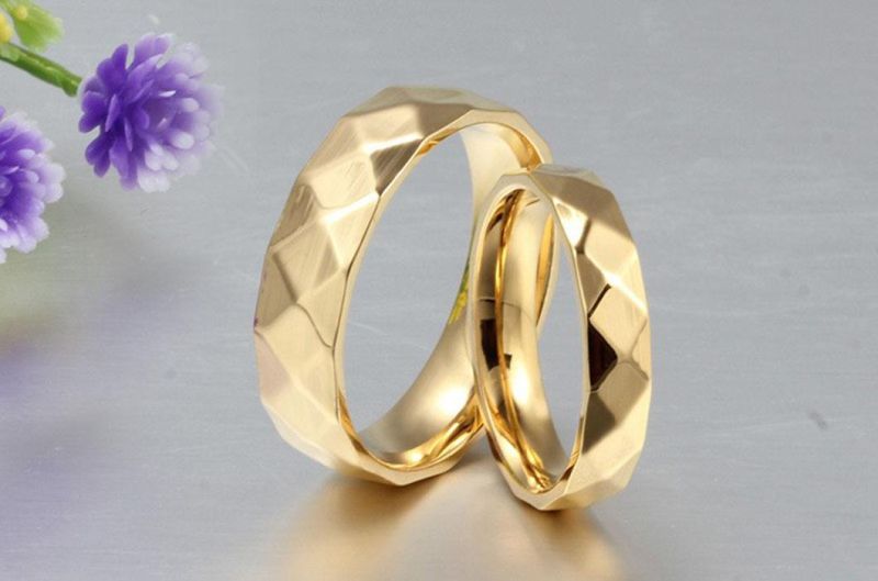 Fashion Ring Titanium Stainless Steel Gold Plated Faceted Couple Rings Personality Rings Titanium Steel Rings Wholesale SSR2011