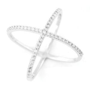 Newest Sterling Silver Pave CZ X Criss Cross Long Ring