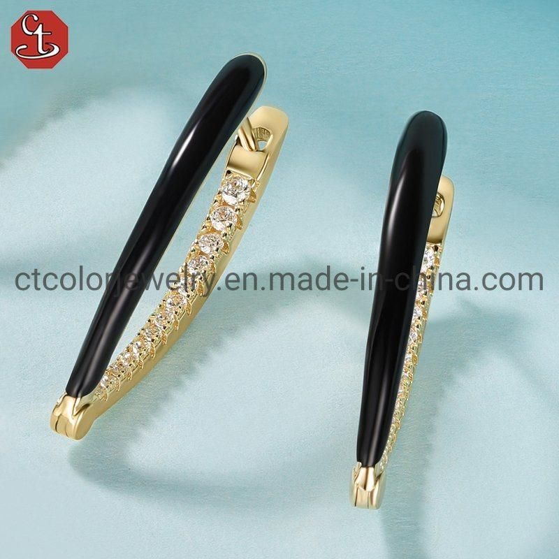 Fashion Silver Jewelry 18K Gold Plated  Four Colorful Enamel Earring