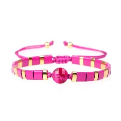 Double Hole Paint Bead Jewelry Woven Rope Cut Semi-Precious Stones Bead Bracelet