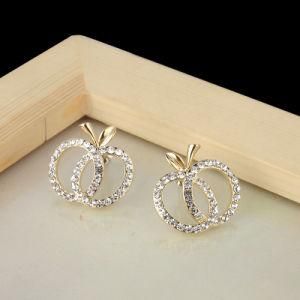 Apple Outline Rhinestone Stud Earrings