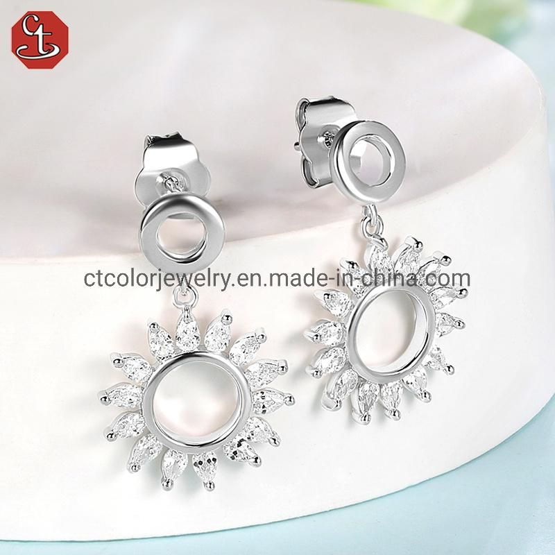 Fashion Jewelry 925 Sterling Silver White CZ and White Rhodium Earrings for Women