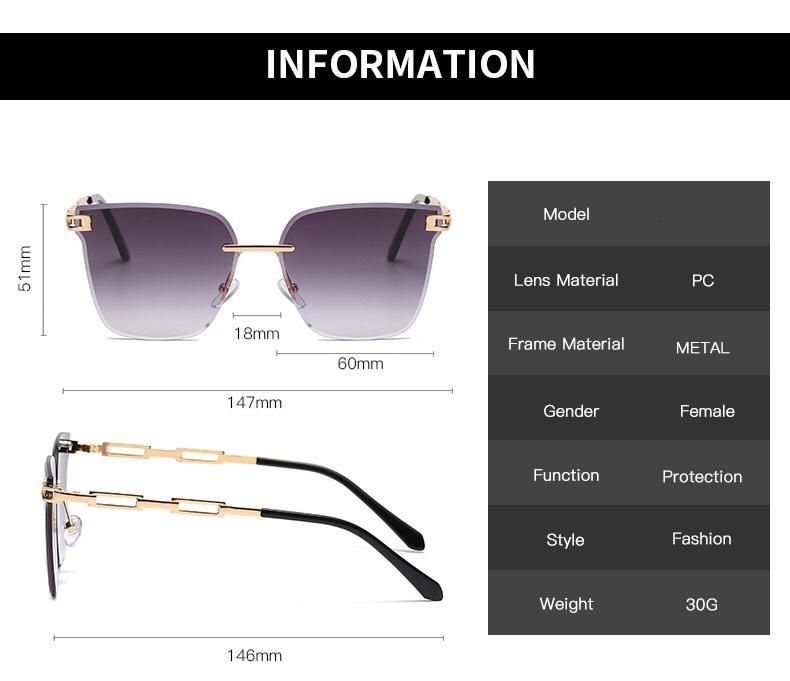 Whosale New Design Fashionable Rimless Square Metal Sunglass for Woman