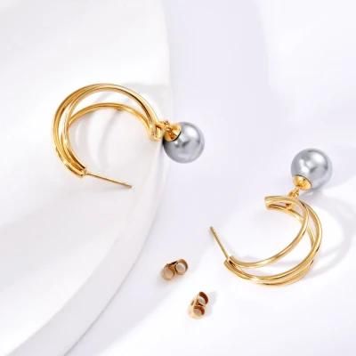 Fashion High Quatily Pearl Earring for Jewelry Design Stainless Steel Gold Plated Female Jewelry Earring for Lady