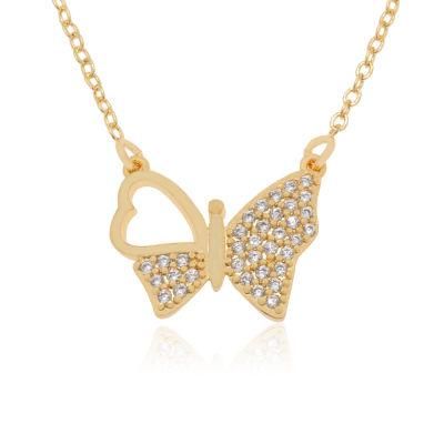 Wholesale Butterfly 18K Gold Girl Pave Zircon Jewelry Necklace