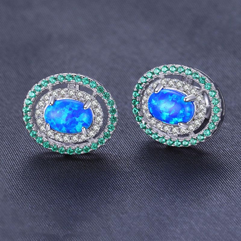 New Design 925 Sterling Silver Opal Stud Earrings for Girls Women Jewelry