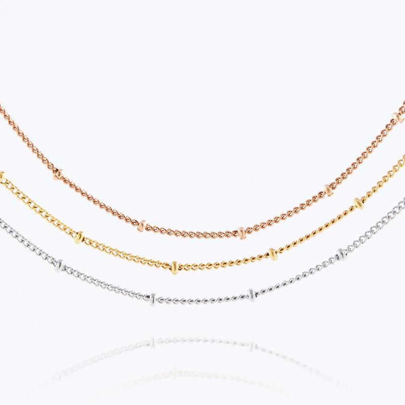 Fashion Jewelry Accessories Stainless Steel Satellite Necklace Curb Chain Necklace with Beads for Lady Jewelry