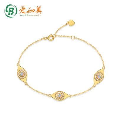 Wholesale Custom Turkey Jewelry Delicate Lady Gold Plated 925 Sterling Silver Synthetic Opal Lucky Eye Bracelet