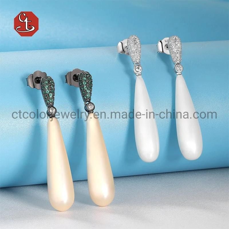 Women Fashion Silver Jewelry 14K 18K Gold Plated CZ Pearl Hoop Huggie Earring