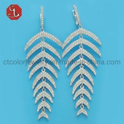 AAA Cubic Zircon Plants Style Silver Earring Long Eardrop