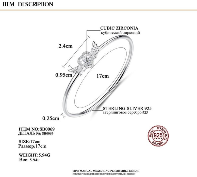 Fashion Jewelry Zircon Bracelet One Size Angel Heart Chain
