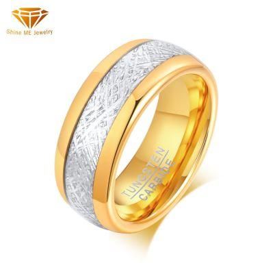 Factory Wholesale Tungsten Steel Embossed Ring Between Gold Men&prime; S 8mm Ring Trendy Fashion Ring Jewelry Tstr096