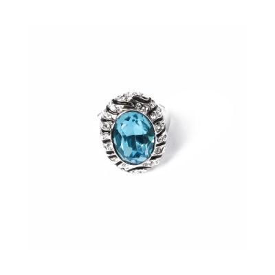 Good Quality Fashion Jewelry Silver Ring with Blue Rhinestone