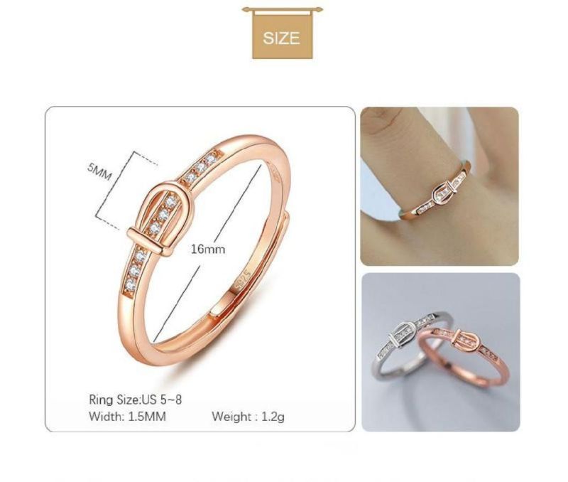 925 Sterling Silver Ring Belt Buckle Crystal Adjustable Designs Women Fashion Wedding Ring Party Fashion Jewelry