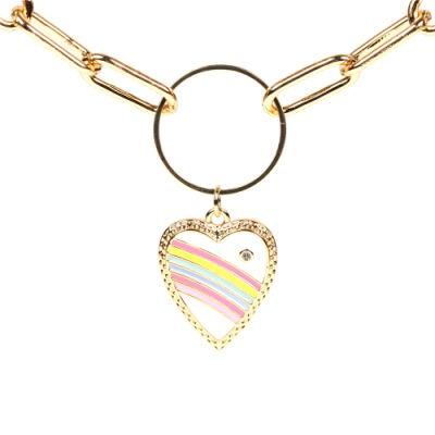 Fashion Enamel Rainbow Color Heart Pendant Necklace