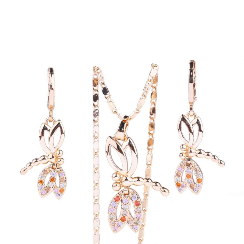 Women Zircon Crystal Rose Gold Fashion Jewelry Set with Earring, Pendant