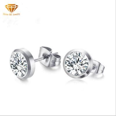 Fashion All-Match Earrings Women&prime;s Jewelry Wholesale 8mm Stainless Steel Zircon Earrings Steel Color Er1092