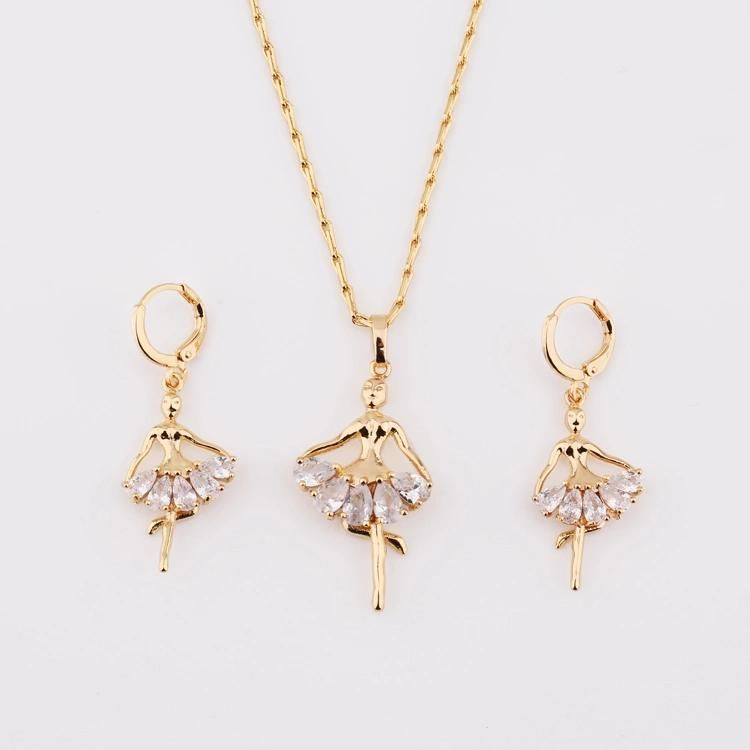 Costom Fashion Women 18K Gold Plated Alloy Crystal Silver Jewelry Chain Sets Pendant Necklace