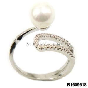 Fashion Jewelry Silver Ring Jewelry Pearl Rings with Rhodium Plating