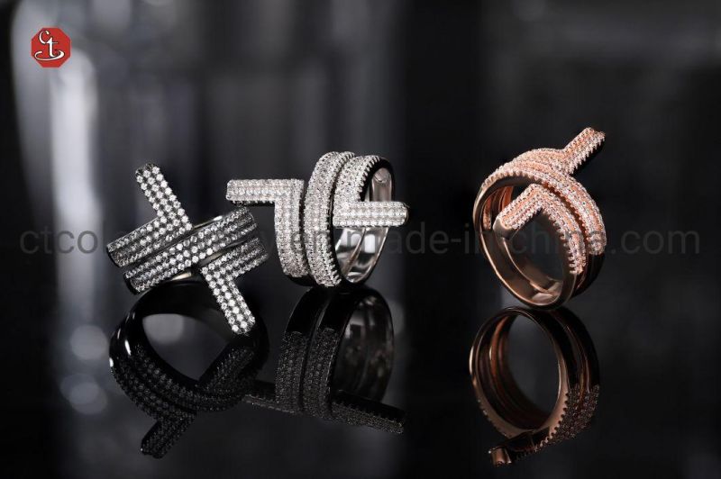 Custom Hot Selling Silver Pave Setting Ring