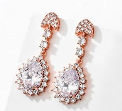 Rose Gold CZ Earring Jewelry, Bridal Wedding CZ Earring for Brides. Bridesmaid Jewelry
