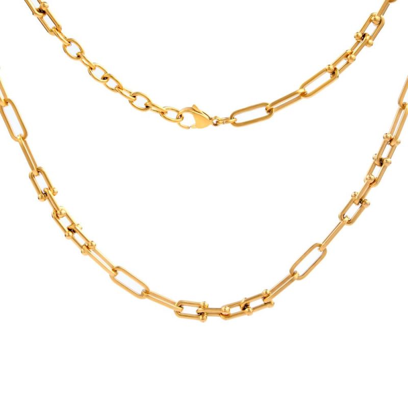 Facshion Stainless Steel Jewelry Gift 18K Gold Chunky U Shaped Choker Link Chain Pinball Linked Necklace