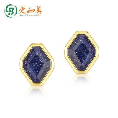 Wholesale Geometric Natural Kyanite Earrings Gold Plated 925 Sterling Silver Jewelry Octagon Gemstone Earrings