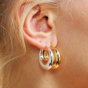French Style Metal Wind Titanium Steel Fashionable All-Match Retro Earrings 18K Gold Plated Chunky Hoops