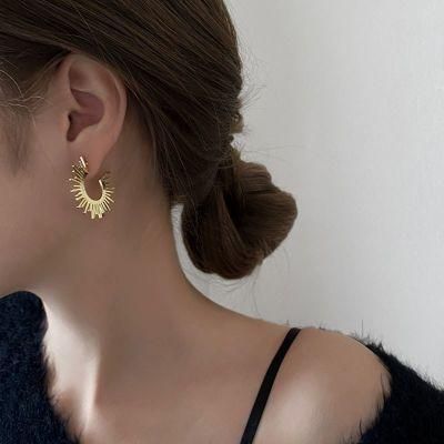 Sunflower Huggie Gold Plated Hoop Earrings Fashion Women Party Jewelry Big Stud Earrings