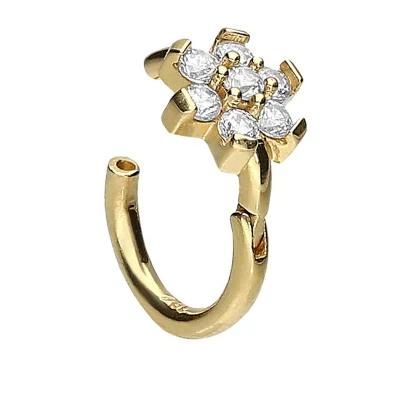 316L Surgical Steel Hinged Segment Ring Crystal Flower